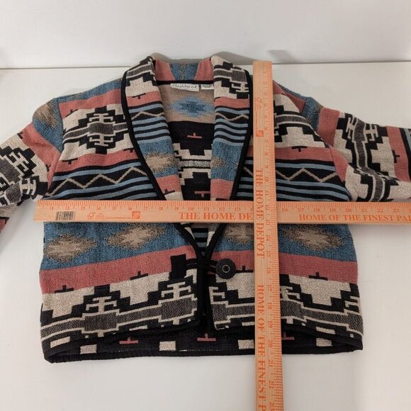 Vintage Flashback Southwestern Crop Jacket Womens Size Medium Black Woven Cotton - Picture 8 of 10